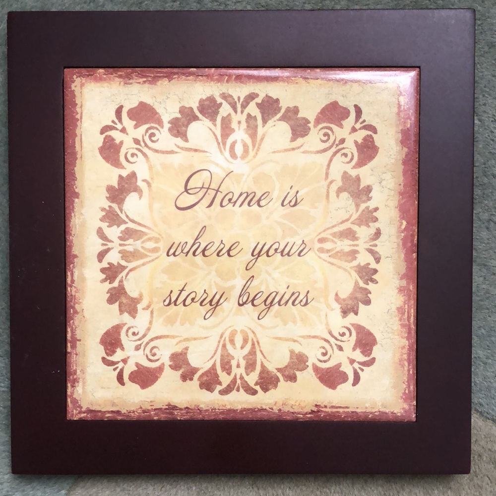 Wall decor. “Home is where Your Story Begins” framed sign.